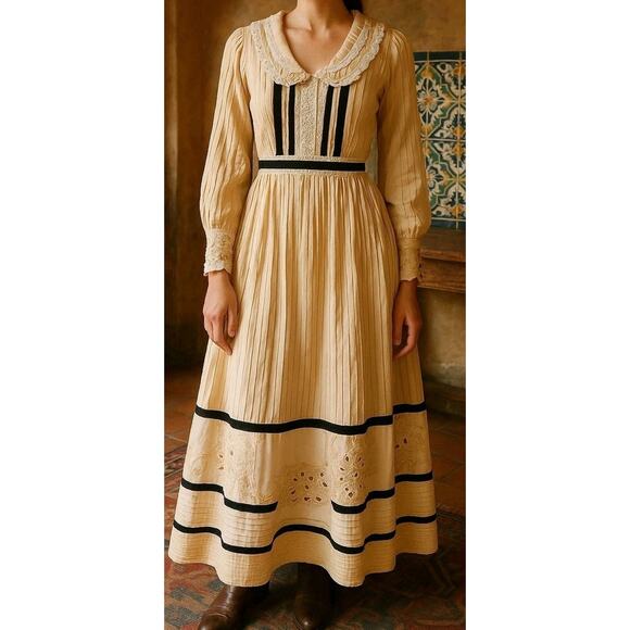 Vtg Georgia Mexican Mariposa Edwardian Prairie Lace Dress Women 10 Maxi Boho Vtg Georgia Mexican Mariposa Edwardian Prairie Lace Dress Women 10 Maxi Boho